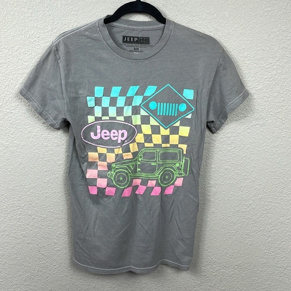 Pacsun Jeep Retro Vintage Wash Checkerboard Graphic Tee T Shirt Gray Sz S - Picture 1 of 8